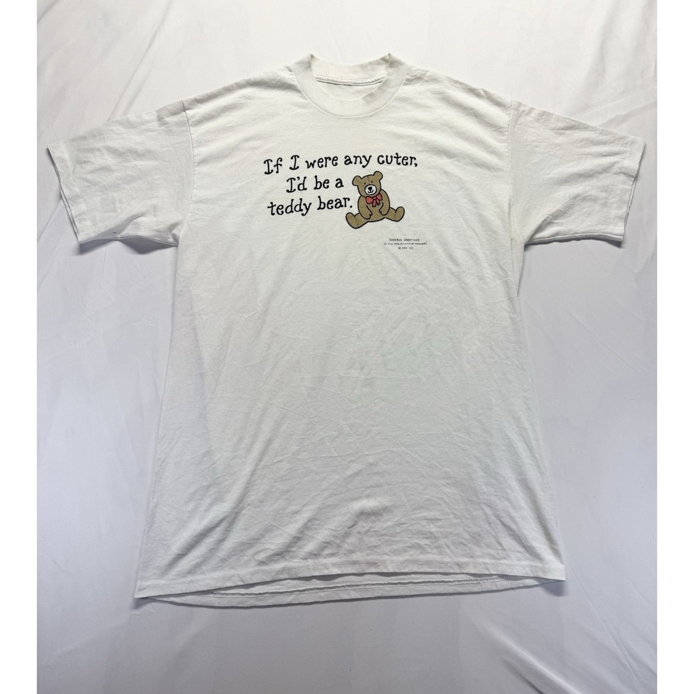 Vintage 90s Teddy Bear Funny T-Shirt XL If I were any cuter white cute retro